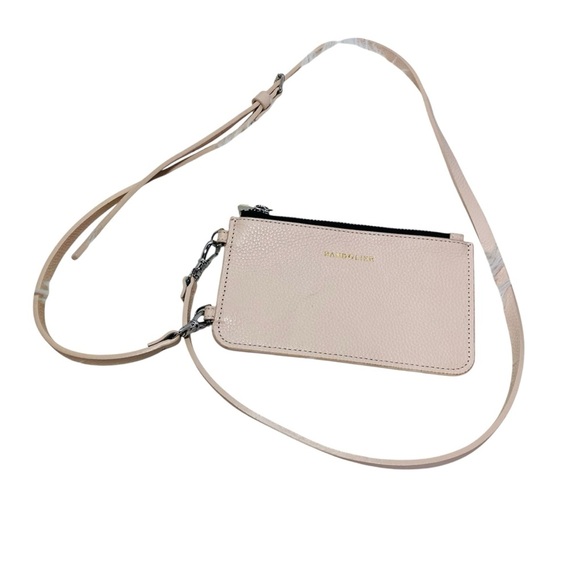 Bandolier Flat Crossbody Pouch Pebble Leather Light Pink Wristlet - Picture 2 of 4